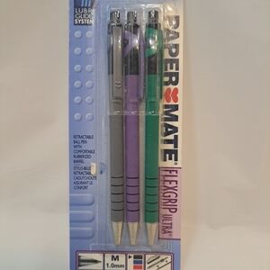 Paper Mate Flexgrip Medium Point Ball Pens Black Ink 3 Pack Vintage 1991 NOS